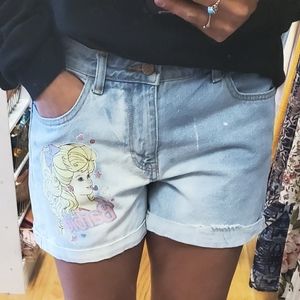 Barbie graphic vinatge bleached denim shorts